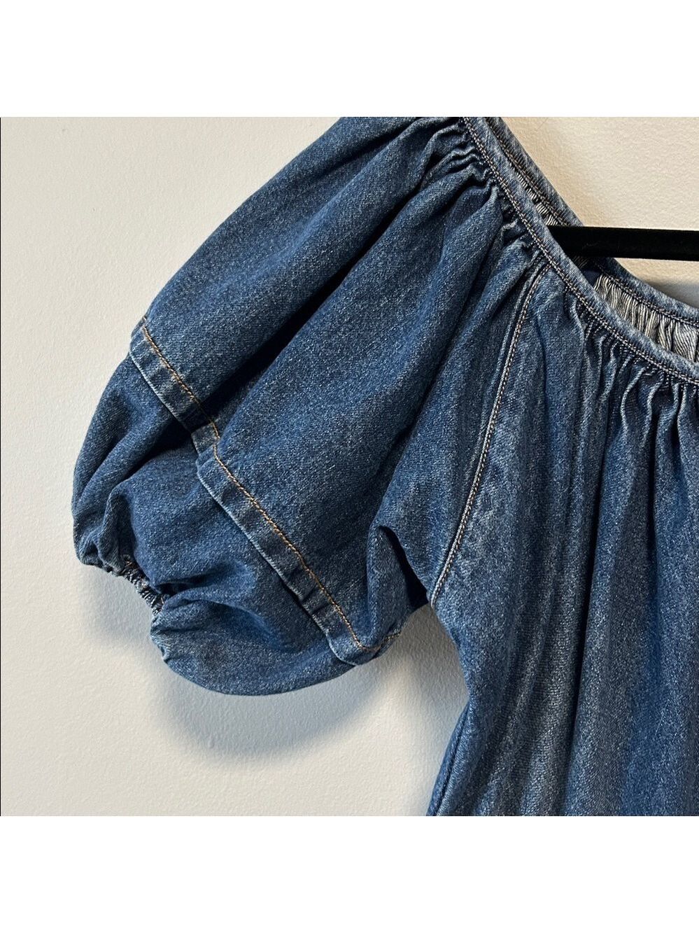 CO Denim Designer Puff Short Sleeve Minimalist Midi Dress Size XS - Picture 4 of 11